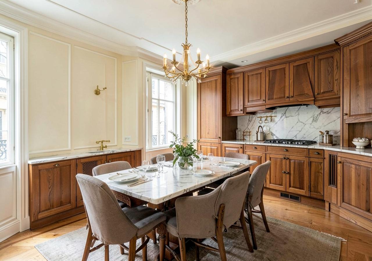 Dining room with marble table