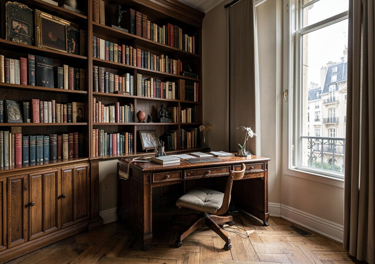 Library with vintage desk